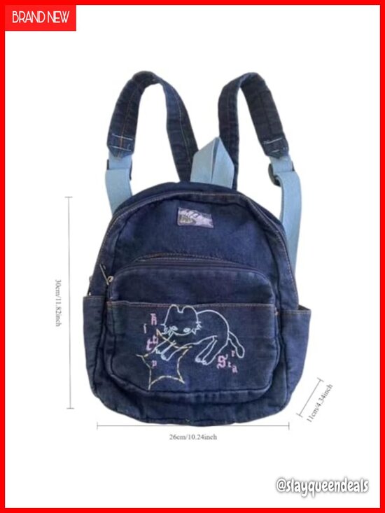 Denim Small Backpack Purse Y2K Mini Cute Cat Bookbag Tiny Japanese Bag Handbag
